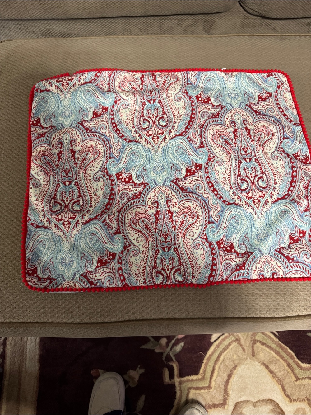 Red & Light Blue Paisley Decorative Throw pillow cover - Picture 4 of 4